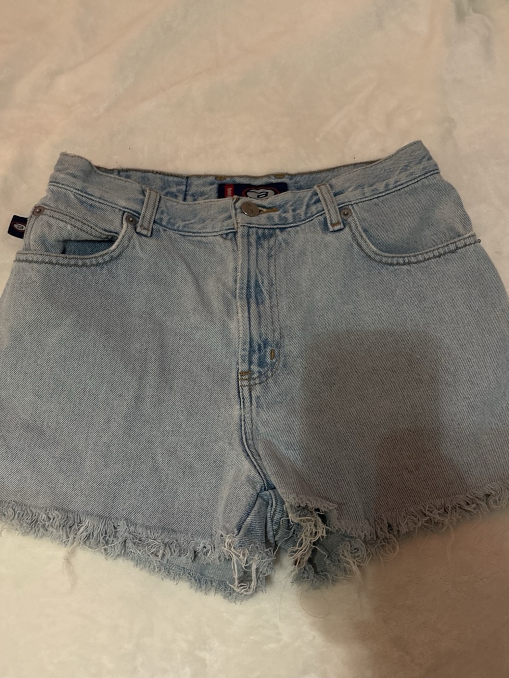 Vintage Light Blue Denim Frayed Hem Women's Shorts